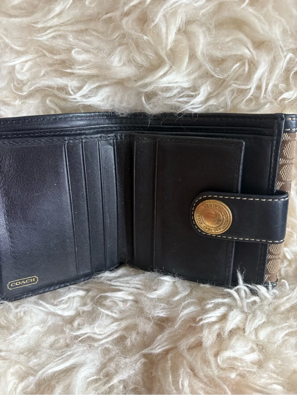 Vintage Coach Brown Signature Canvas Wallet with Black Leather Trim